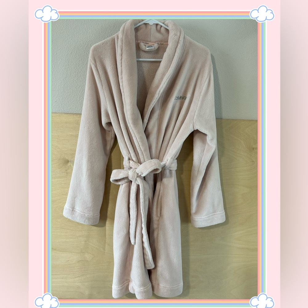 Calvin Klein Sleepwear Plush Fleece Wrap Tie Robe Pastel Pink Size XS/S